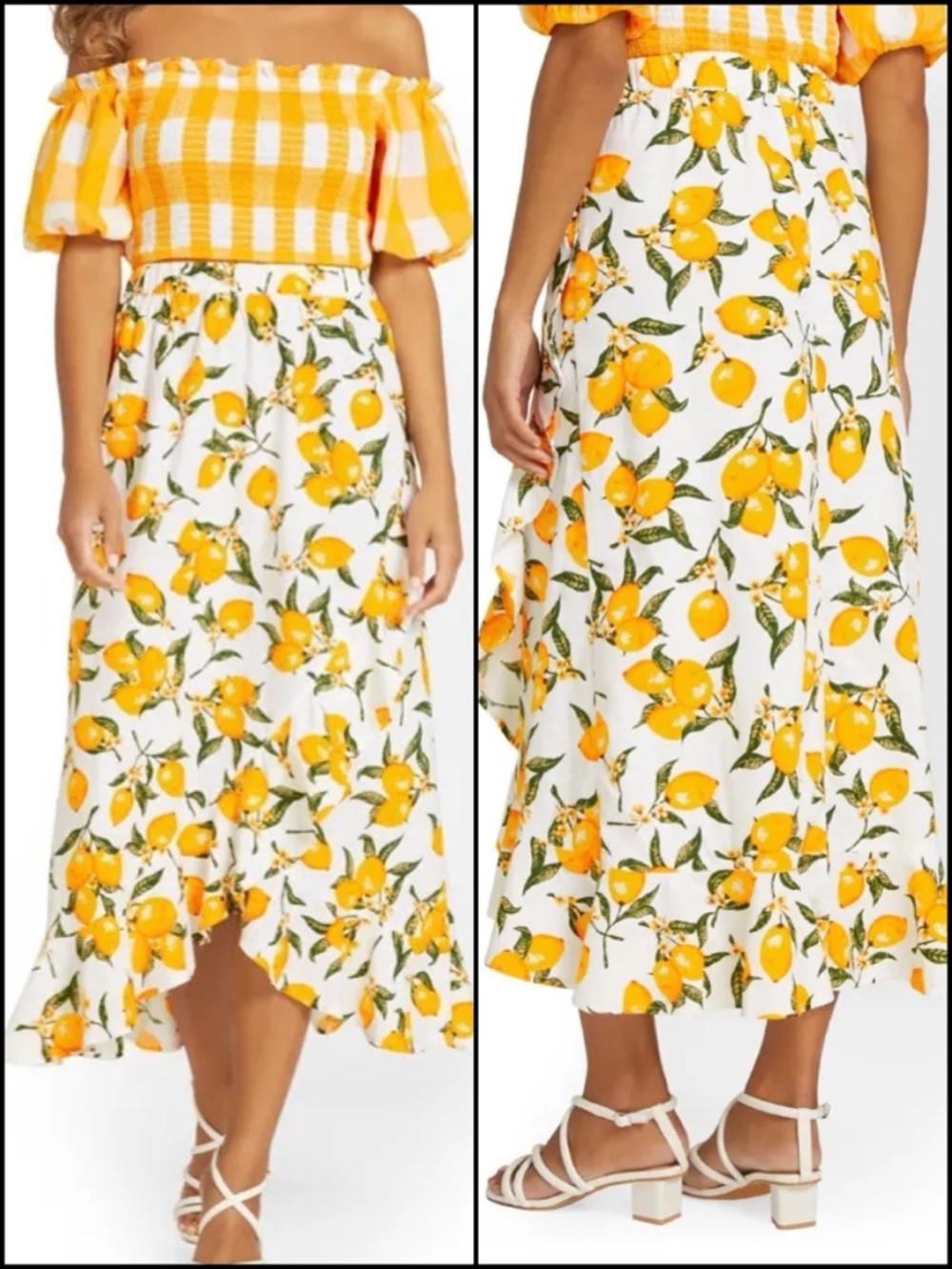 NY&C 100% Cotton Lemon Print Ruffle Midi Skirt Summer Citrus Feminine XXL